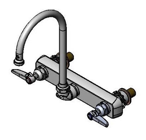 T&S Brass - B-1147-XS - Workboard Faucet, Wall Mount, 8-inch Centers, Swivel Gooseneck, Lever Handles, 2-inch Shanks
