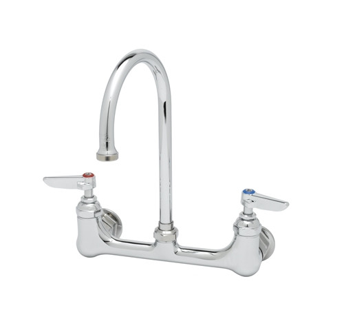 T&S Brass - B-0331-CR - Faucet, 8-inch Wall Mount, Ceramas, Swivel Gooseneck, Lever Handles, 1/2-inch NPT Inlets
