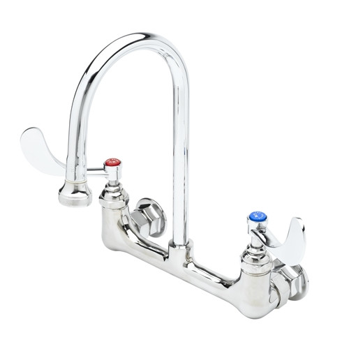 T&S Brass - B-0350-04 - Medical Faucet, Wall Mount, 8-inch Centers, Rigid Gooseneck w/Rosespray, 4-inch Wrist Handles