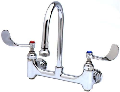 T&S Brass - B-0352-04 - Medical Faucet, Wall Mount, 8-inch Centers, Rigid Gooseneck w/Rosespray, Built-In Stops