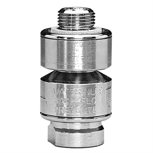 Watts NLF-9 - 3/8-inch In-Line Dual Check Vacuum Breaker (0063052) prevents the reverse flow of polluted water from entering into the potable water supply.