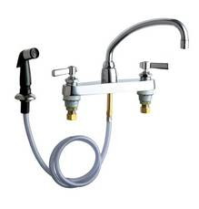 Chicago Faucets - 1102-L9-369CP - 8-inch Center Deck Mounted Sink Faucet with Side Spray