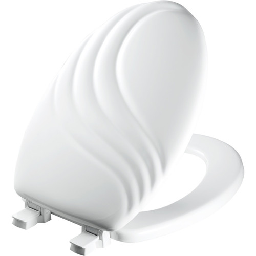 127ECA 000 - Mayfair Elongated Enameled Wood Swirl Design Toilet Seat, White