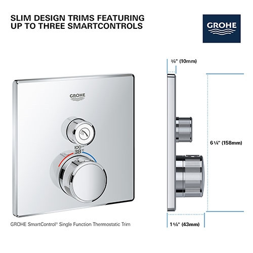 Grohe 291402430 GROHTHERM? SMARTCONTROL Single Function Thermostatic Valve Trim, Black