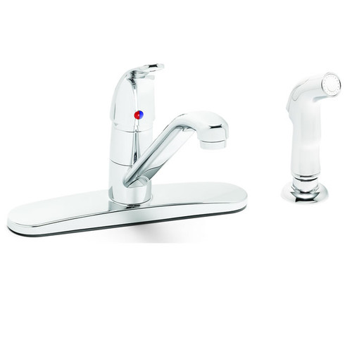 Speakman S-3762-HS - Vandal-resistant 8-inch single lever kitchen faucet with hose and spray attachment. Polished chrome plated.  All metal shell and belly plate. Removable deck plate for single hole installation. All brass body and spout extend 9-inch f