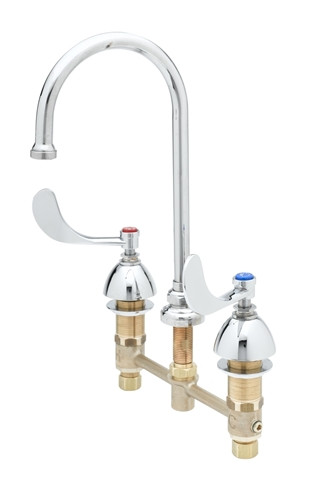 T&S Brass - B-2866-04L - Medical Faucet, Deck Mount, 12-inch Centers, Swivel Gooseneck w/Stream Reg., 4-inch Wrist Handles