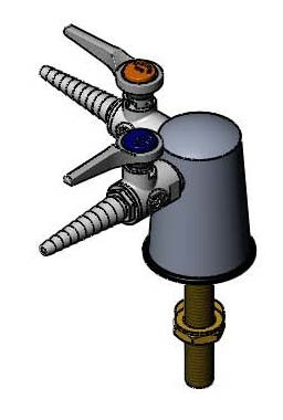 T&S Brass - BL-4270-02 - TAPERED LABORATORY TURRET, DUAL SERVICE W/ (2) GROUND KEY HOSE COCKS AT 90 DEG