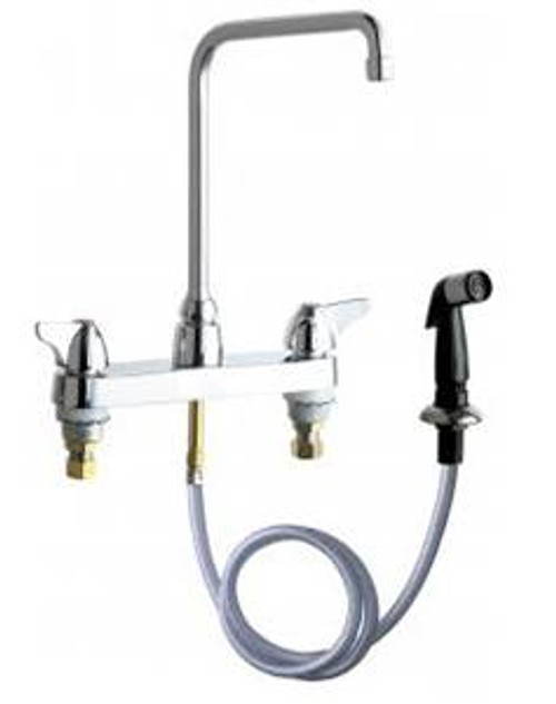 Chicago Faucets - 1102-HA8XKABCP - 8-inch Center Deck Mounted Sink Faucet with Side Spray, High Rise Spout and Ceramic Disc Cartridges Chicago Faucets - 1102-HA8XKABCP - 8-inch Center Deck Mounted Sink Faucet with Side Spray, High Rise Spout and Ceramic Disc Cartridges
