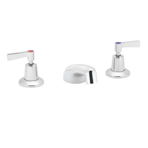 Speakman SC-3042-LD - Polished chrome plated widespread faucet. 1/4 turn ceramic cartridge. Vandal-resistant handles with color-coded indexes (SC-3042-REV-LD revere handles are not color-coded). Adjustable centers from 6-inch to 12-inch. Accommodates ins