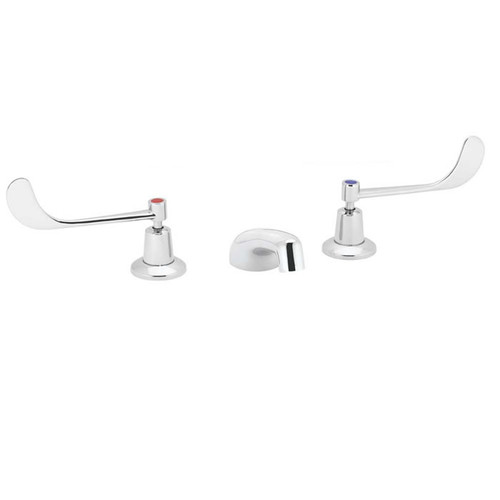 Speakman SC-3046-LD - Polished chrome plated widespread faucet. 1/4 turn ceramic cartridge. Vandal-resistant handles with color-coded indexes (SC-3042-REV-LD revere handles are not color-coded). Adjustable centers from 6-inch to 12-inch. Accommodates ins