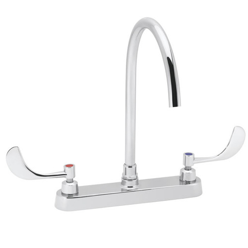 Speakman SC-5724-FC - Commander centerset faucet with 8-inch deep plain end gooseneck rigid or swivel 2.0 gpm laminar flow control in base of spout and 4-inch wrist blade handles