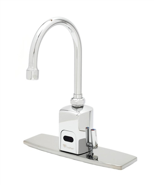 T&S Brass EC-3130-8DP - ChekPoint Above Deck Electronic Faucet, 8-inch Forged Deck Plate, Swivel Gooseneck with 2.2 GPM Vandal Resistant Aerator