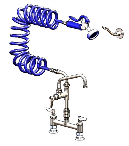 T&S Brass - PG-8DSAV-08 - Pet Grooming Faucet, Deck 8-inch C/C, Alum. Valve, Coil Hose, 8-inch Add-On Faucet - Vac. Breaker