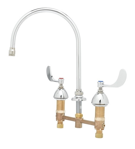 T&S Brass - B-2866-04VRS - Medical Faucet, Deck Mount, 8-inch Centers, Swivel Gooseneck, Wrist Handles, Vandal Resistant