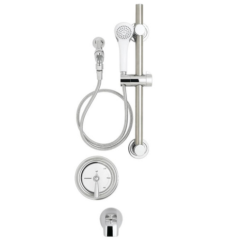 Speakman SM-4091-ADA - SM-4001 anti-scald valve. Adjustable temperature limit stop. All brass body with bonnet. VS-1001-ADA handheld shower system.  S-1556 tub spout. S-2500 arm and flange. Meets ASSE 1016 and ASME A112.18.1/CSA B125.1