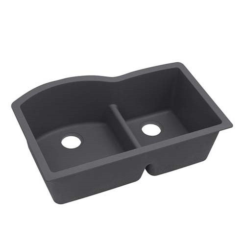 Elkay ELXHU3322RCH0  Quartz Luxe 33" x 22" x 10", Offset 60/40 Double Bowl Undermount Sink with Aqua Divide, Charcoal