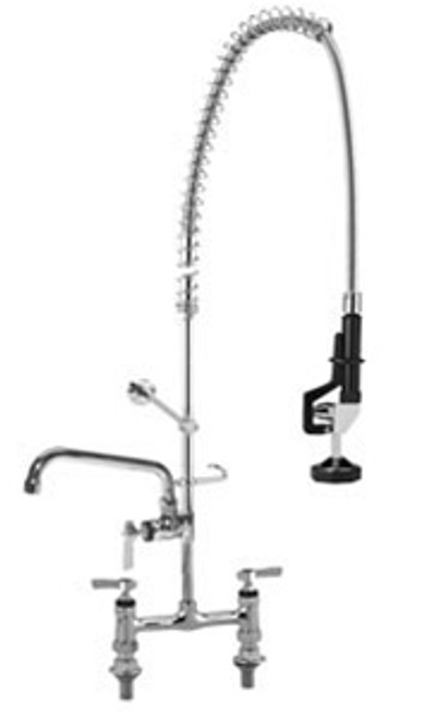 CHG Encore? KN60-1000-AF4 8-inch Deck Mount Pre-Rinse Faucet with 1/2-inch NPS mounting hardware and 12-inch add-on faucet. SANIGUARD? Antimicrobial treated grip and handles.