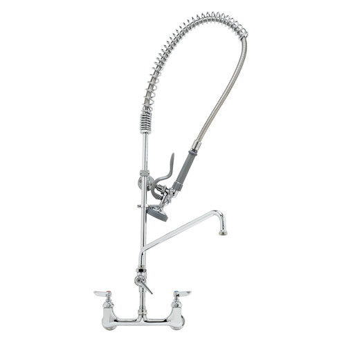 T&S Brass - B-0133-ADF06-B - 8-inch Center Wall Mounted Easy Install Pre-Rinse Faucet with 6-inch Add-On Faucet and B-0107 Spray Valve - With Wall Bracket