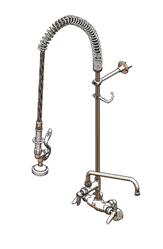 T&S Brass B-2261-12-CR-B - Wall Mount Adj.C/C Base,Ceramas,18"Riser,44"Hose,B-0107 Spray