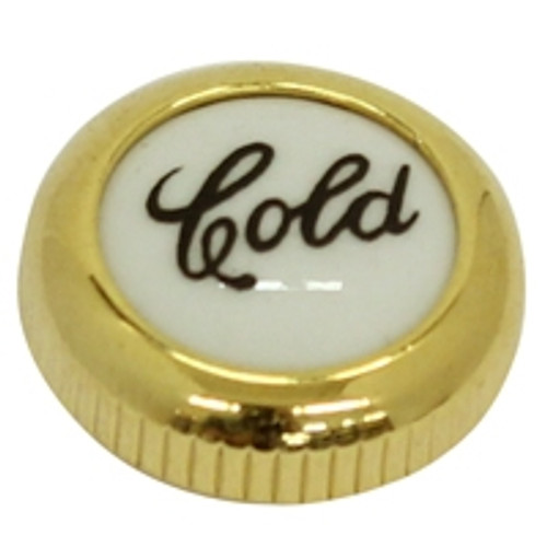 Rohl ZZ9386102Z-IB Cisal Porcelain Screw Cover Cap Only For Handles In Italian Brass With "Cold" In Script   Rohl ZZ9386102Z-IB Cisal Porcelain Screw Cover Cap Only For Handles In Italian Brass With "Cold" In Script