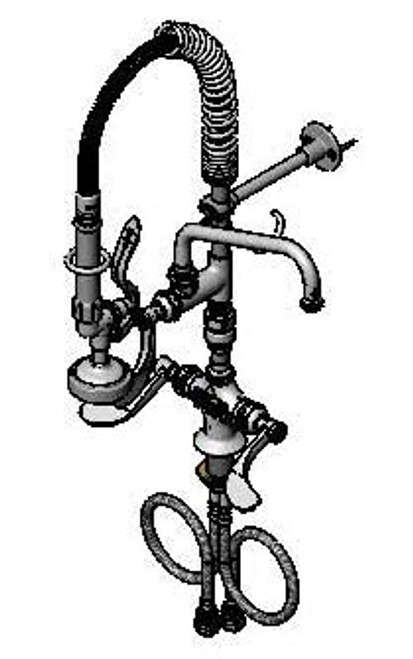 T&S Brass MPZ-2DWV-08-CR - Mini Pre-Rinse Unit W/ B-0107, Ceramas, VB, 4-inch Wrist-Action Handles, 8-inch Swing Nozzle