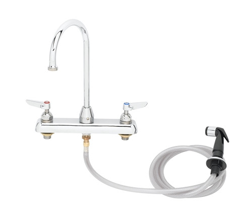 T&S Brass B-1172-07-133X - 8" C/C Workboard Faucet W/ 6" Gooseneck, B-Pt Stream Regulator, 7' Sidespray Hose