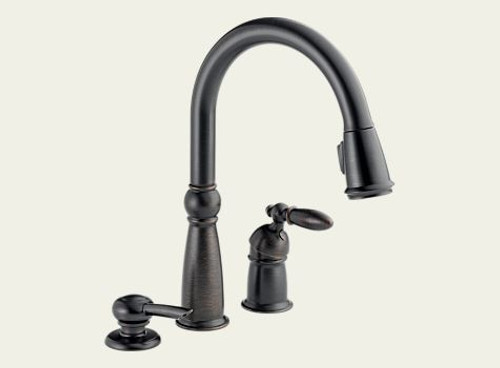 Delta 16955-RBSD-DST - Delta Victorian: Single Handle Pull-Down Kitchen Faucet With Soap Dispenser, None - Venetian Bronze Delta 16955-RBSD-DST - Delta Victorian: Single Handle Pull-Down Kitchen Faucet With Soap Dispenser, None - Venetian Bronze
