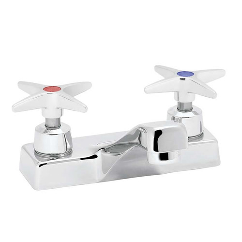 Speakman SC-3071-D75-LD - Polished chrome plated centerset faucet. 1/4 turn ceramic cartridge. Vandal-resistant handles with color-coded indexes (SC-3042-REV-LD revere handles are not color-coded). Accommodates installations up to 7/8-inch thick. No drai