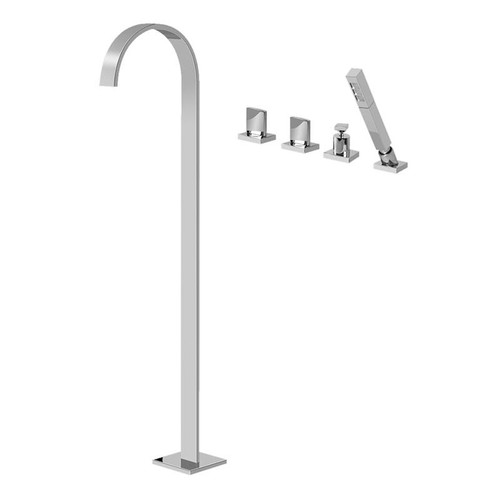 Graff G-1853-C14B-BAU Sade Floor-Mounted Tub Filler w/Deck-Mounted Handshower & Diverter, 24K Brushed Gold Plated