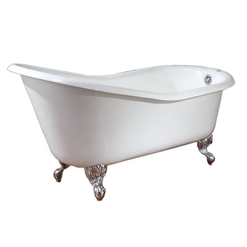 Cheviot 2159-WC-6-PB SLIPPER Cast Iron Bathtub, White Interior, Custom Colour Exterior, Polished Brass Feet Tub