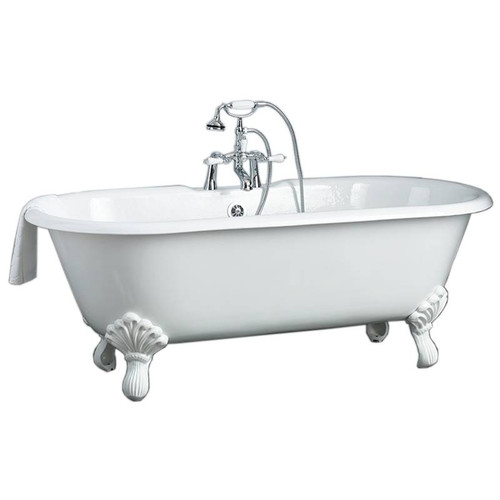 Cheviot 2168-WW-7-WH REGAL Cast Iron Bathtub with Shaughnessy Feet, White Interior, White Exterior, White Feet Tub