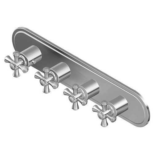 Graff G-8088H-C3E0-SN-T M-Series Transitional 4-Hole Trim Plate w/Cross Handles (Horizontal Installation), Steelnox (Satin Nickel)