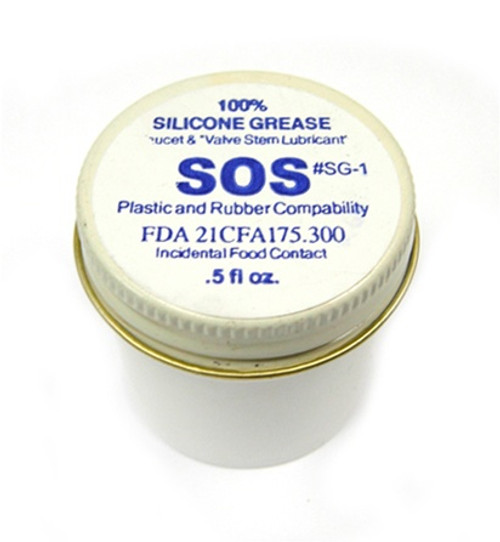 SOS Products Silicone Grease is our recommended lubricant for faucet and valve stems. This grease is safe for incidental food contact and is FDA approved. SOS SG-1 is 100% Silicone Grease available to you in a 0.5 FL oz. container. SOS Products Silicone Grease is our recommended lubricant for faucet and valve stems. This grease is safe for incidental food contact and is FDA approved. SOS SG-1 is 100% Silicone Grease available to you in a 0.5 FL oz. container.