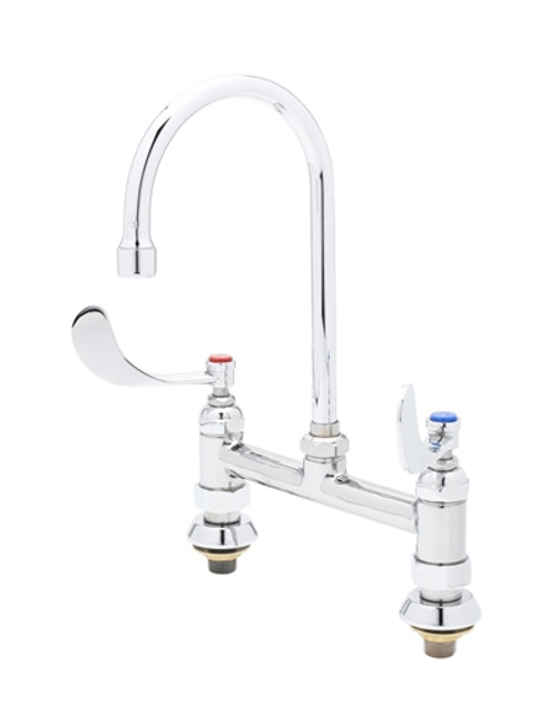 T&S Brass B-0327 - 8"C/C Deck Mount Base,1/2"Npt Female Inlets,Swivel Gooseneck,Aerator,4"Wrist Handles