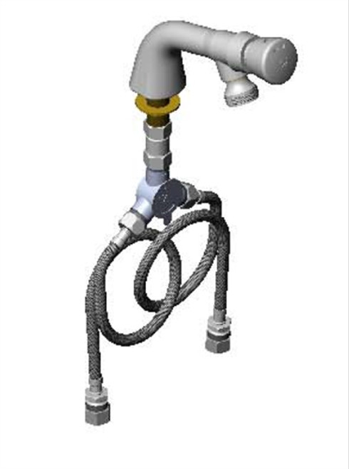 T&S Brass - B-0808 - Metering Faucet, Single Hole Base, 4-inch Spreader, Push Button Cartridge, Rosespray Outlet