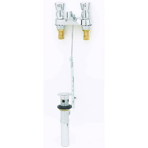 T&S Brass - B-0833 - Metering Faucet, Deck Mount, 4-inch Centers, Rigid Gooseneck, Push Button Handles, Pop-Up T&S Brass - B-0833 - Metering Faucet, Deck Mount, 4-inch Centers, Rigid Gooseneck, Push Button Handles, Pop-Up