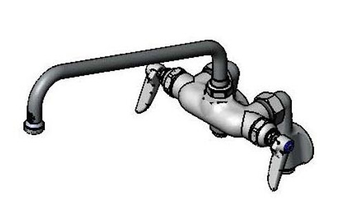 T&S Brass B-0241 Double Pantry Faucet, Wall Mount, Adjustable Centers, Integral Stops, 12" Swing Nozzle