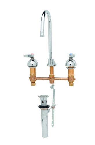 T&S Brass - B-2885 - Lavatory Faucet, Concealed Body, 8-inch Centers, Rigid Gooseneck, Lever Handles, Pop-Up