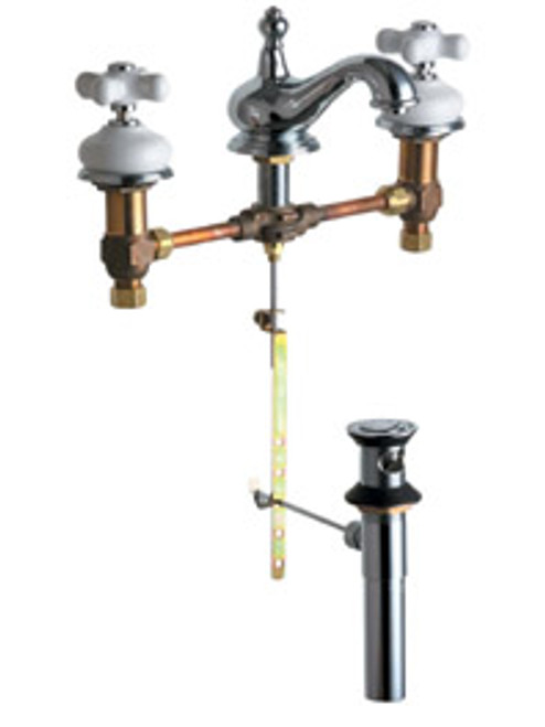 Chicago Faucet - 5200-LG10-637CPR- Widespread Bathroom Sink Faucet with Porcelain Cross Handles Chicago Faucet - 5200-LG10-637CPR- Widespread Bathroom Sink Faucet with Porcelain Cross Handles