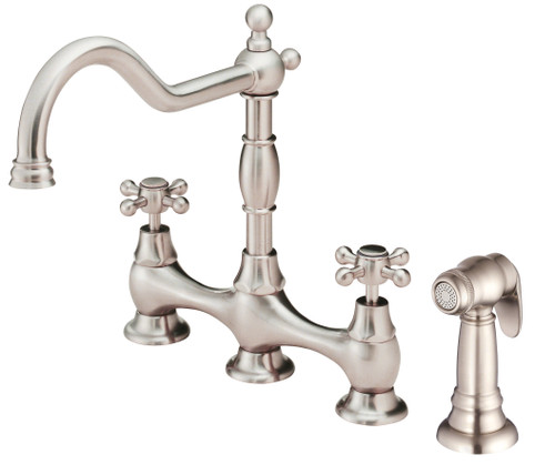 Gerber D404457SS Opulence 2H Bridge Kitchen Faucet w/ Cross Handles w/ Spray 1.75gpm Stainless Steel