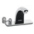 Speakman S-8717 - Battery powered lavatory faucet. Solenoid with built-in filter. Batteries and electronics housed above counter. All metal body and spout. Uses two (2) 3-volt lithium batteries. Low battery warning light (10% life remains). 60-second tim