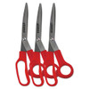 General Purpose Stainless Steel Scissors, 7.75" Long, 3" Cut Length, Red Offset Handles, 3/pack