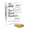 Washers For Two-prong Fasteners, #2, 1.25" Diameter, Brass, 100/box