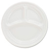 Plastic Plates, 9 Inches, White, 3 Compartments, Round, 125/pack