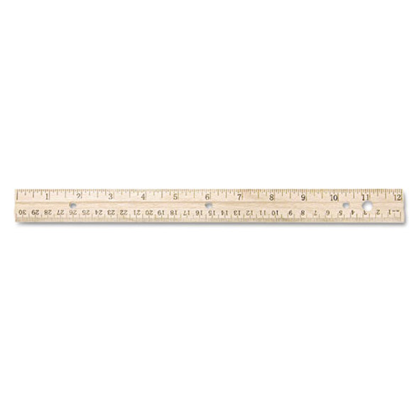 Hole Punched Wood Ruler English And Metric With Metal Edge, 12"