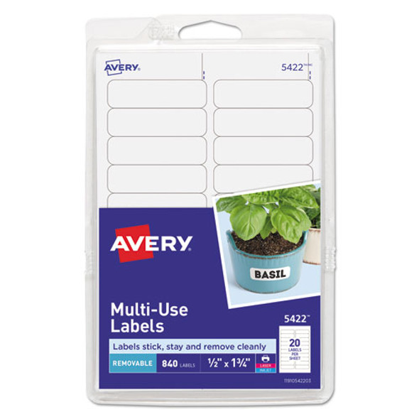 Removable Multi-use Labels, Inkjet/laser Printers, 0.5 X 1.75, White, 20/sheet, 42 Sheets/pack