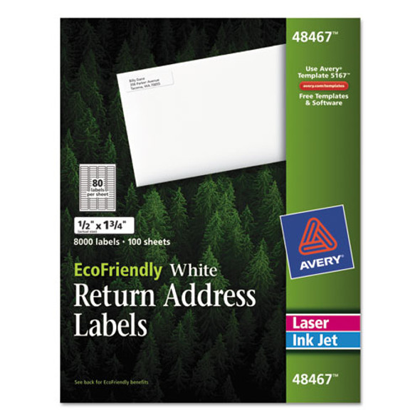 Ecofriendly Mailing Labels, Inkjet/laser Printers, 0.5 X 1.75, White, 80/sheet, 100 Sheets/pack