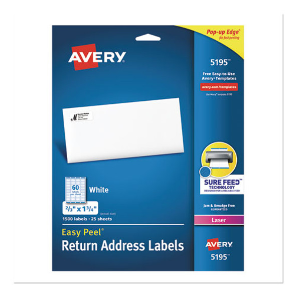 Easy Peel White Address Labels W/ Sure Feed Technology, Laser Printers, 0.66 X 1.75, White, 60/sheet, 25 Sheets/pack