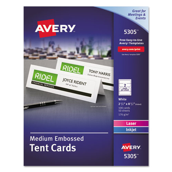 Medium Embossed Tent Cards, White, 2 1/2 X 8.5, 2 Cards/sheet, 100/box