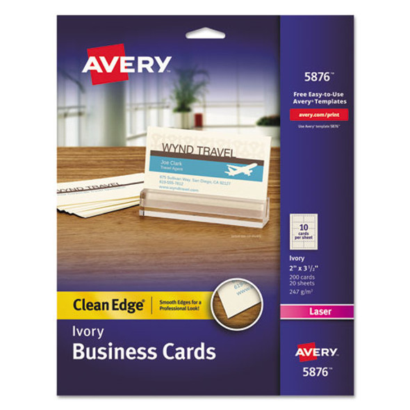 Clean Edge Business Cards, Laser, 2 X 3 1/2, Ivory, 200/pack